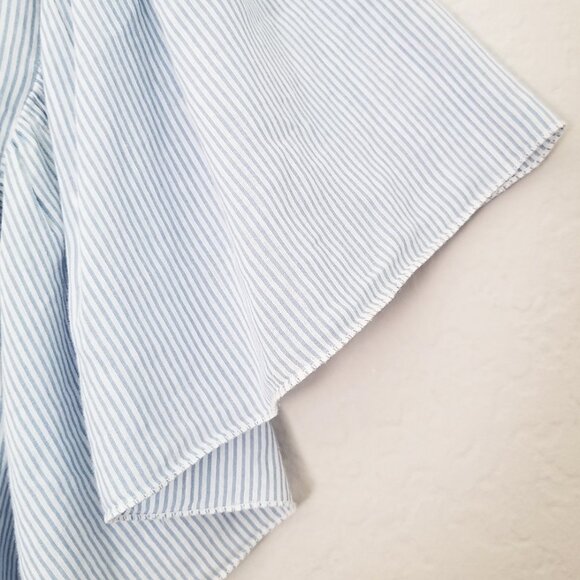 Pomandere Flutter Sleeve Top Blue Stripe 2 Cotton Hemp Blend Airy Lightweight - Picture 15 of 16